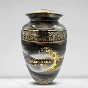 In Loving Memory Designs Personalized Human Ashes Urn, Custom Gold Engrave Faux Marble Swirl Painted Finish Aluminum Cremation Urns Keepsake