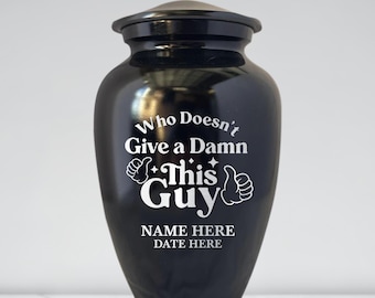 Personalized Dark Humor Quotes Black Polished Cremation Urn, Custom Name Silver Laser Engraved Extra Large Adults Human Ashes Aluminum Urns