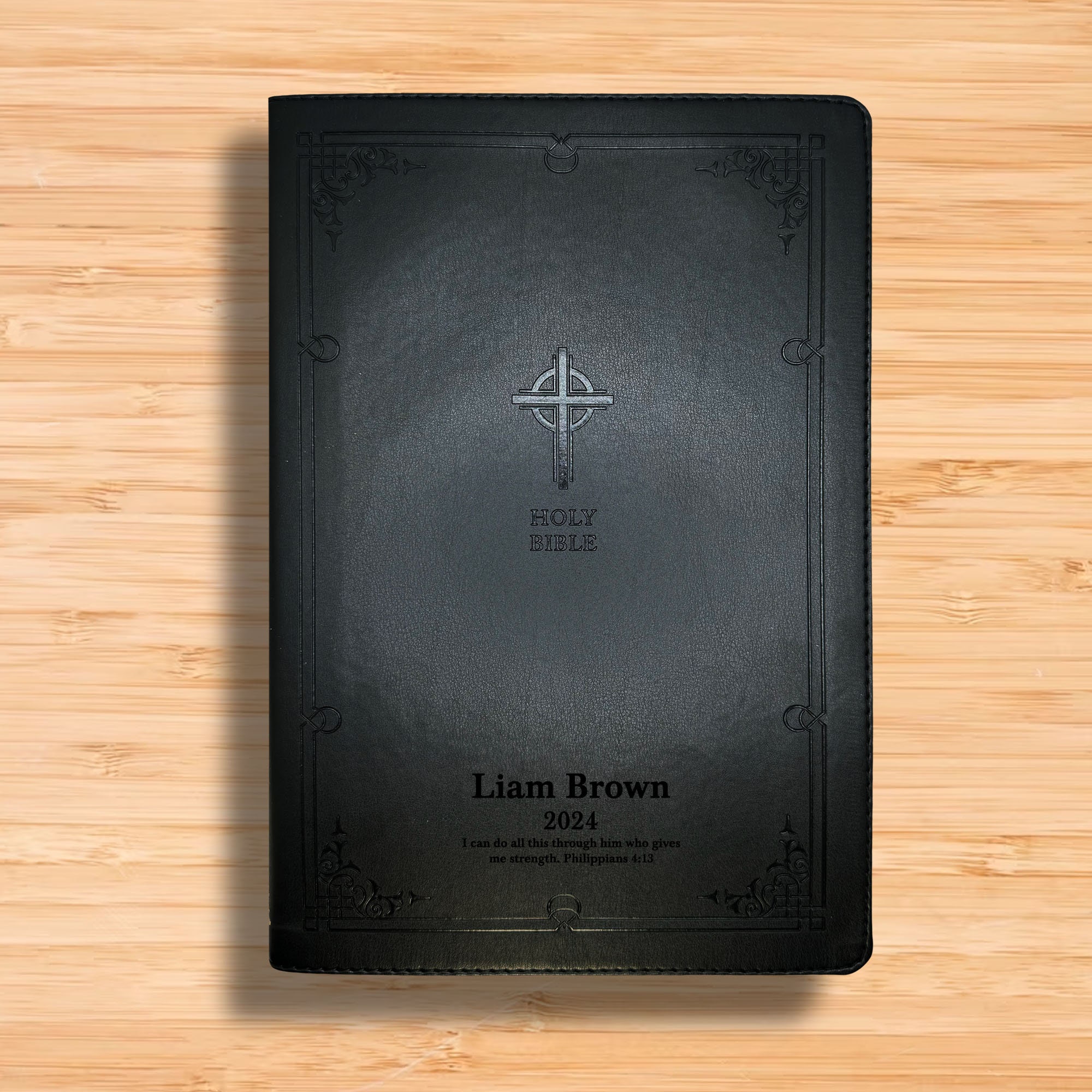 Large Print Custom Engraved Black Faux Leather NAB New American Revised ...