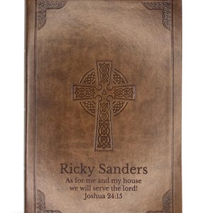 Personalized CSB Bible Christian Standard Bible with Celtic Cross Design, Large Print Bible with Brown Faux Leather Custom Bible Cover