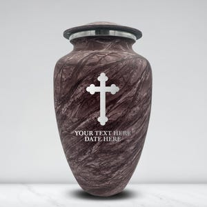 Personalized Memorial Cross Design Soft Touch Finish Large Cremation Urn, Custom Engraved Adults Human Ashes Memorial Aluminum Funeral Urns