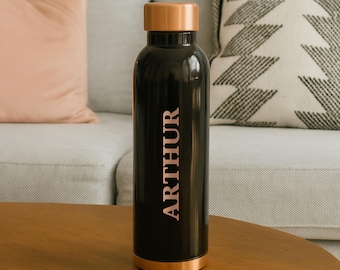 Custom Vertical Name Engraved Copper Water Bottle, Personalized Glossy Drinkware
