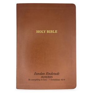 Personalized KJV Bible King James Version, Large Print Thinline Holy Bible with Brown Faux Leather Cusstom Bible Cover, Baptism Gift