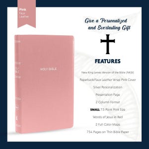Personalized NKJV Bible New King James Version Faux Leather Holy Bible with Custom Name Small Print with Red - Highlighted Verses Pink | Shepherds Shelf - Shepherds Shelf