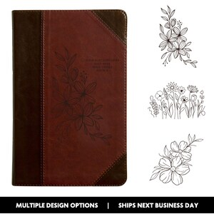 Personalized ESV Bible English Standard Version - Portfolio Design Thinline Bible - Brown Faux Leather Custom Bible Cover with Floral Design