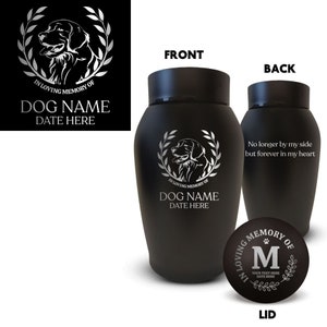 Personalized 3-Colors Pet Urn for Golden Retriever Dog Ashes, Custom Dog Name Stainless Steel Memorial Urns 50lbs, Airtight Customizable Lid