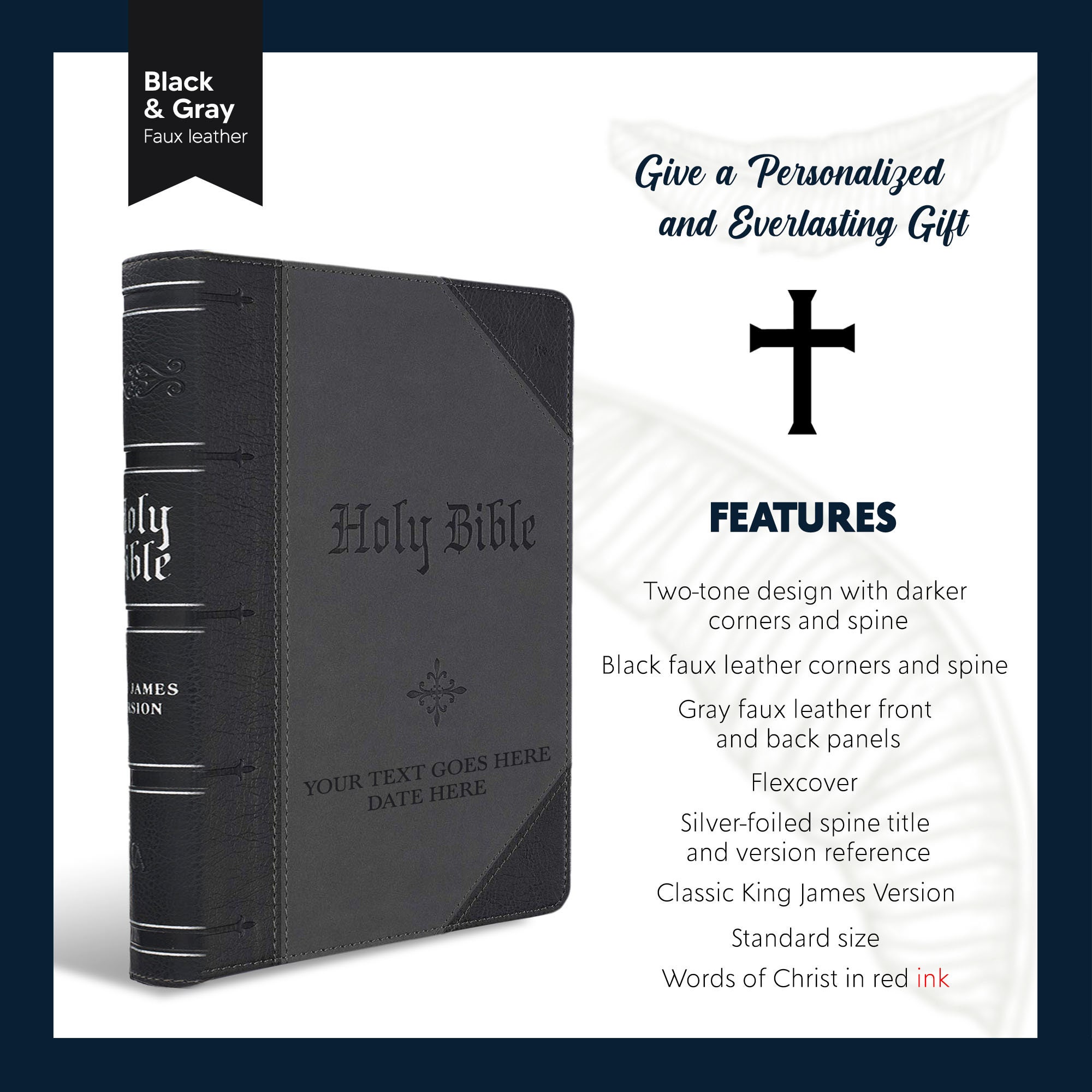 Personalized KJV Bible King James Version, Black and Gray Two-tone Faux ...