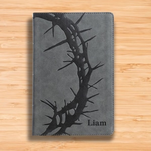 Personalized CSB Bible Christian Standard Bible, Large Print Bible with Crown of Thorns Design, Charcoal Faux Leather Custom Bible Cover