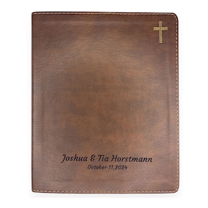 Personalized NIV Journaling Bible, New International Version with Satin Ribbon Page Marker, Brown Faux Leather Bible Cover Engraved Cross