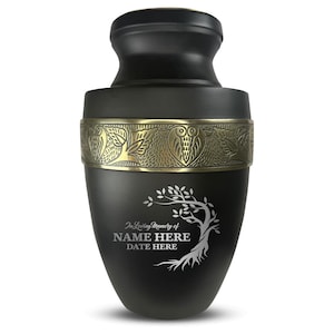 Personalized Tree of Life Urn, In Loving Memory Designs Custom Silver Name Engravings Aluminum Urns for Adults Human Ashes, Elite Collection