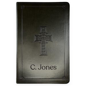 Personalized ESV Bible English Standard Version - Large Print Thinline Bible - Olive Faux Leather Custom Bible Cover with Cross and Text