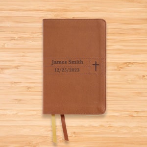 Personalized NIV Bible New International Version, Compact Thinline Holy Bible, Brown Soft Faux Leather Custom Bible Cover, Double Column