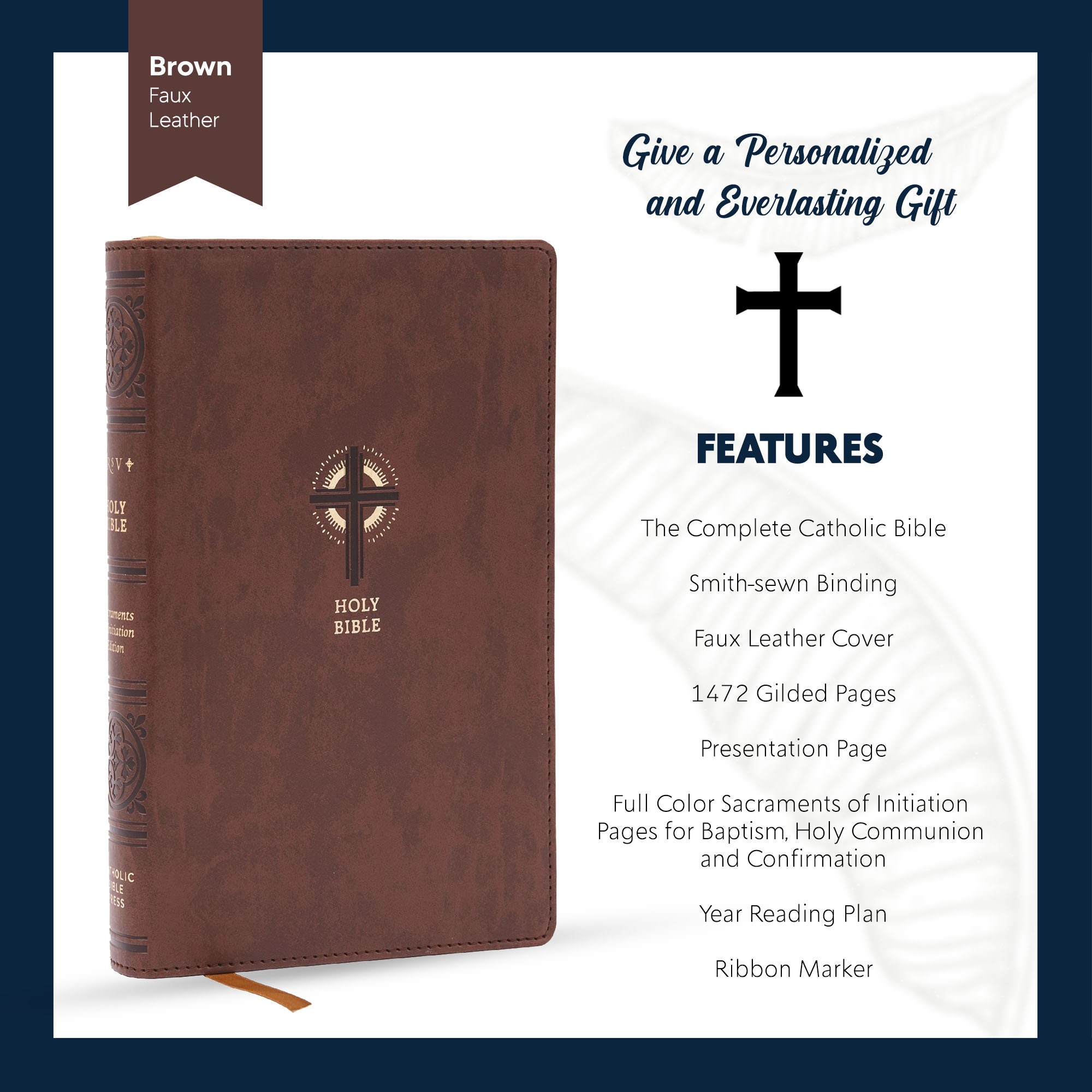 Personalized NRSV Bible New Revised Standard Version Catholic Edition, Catholic Bible, Brown Faux Leather Custom Bible Cover, Baptism Gift