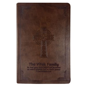 Personalized CSB Bible Christian Standard Bible with Celtic Cross Design, Large Print Bible with Brown Faux Leather Custom Bible Cover
