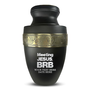 Personalized Meeting Jesus BRB Designs Funeral Urns, Painted Matte Finish with Gold Inlay Aluminum Urns for Adults, Custom Engrave Name Date