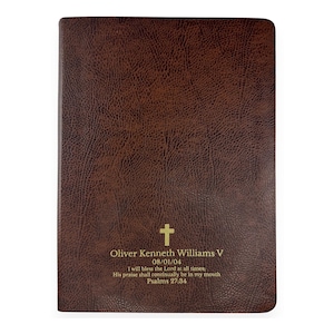 Personalized ESV Journaling Bible English Standard Version, Large Print Bible with Mocha Faux Leather Custom Bible Cover, Baptism Gift