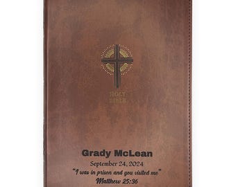 Personalized NRSV Bible New Revised Standard Version Catholic Edition, Catholic Bible, Brown Faux Leather Custom Bible Cover, Baptism Gift