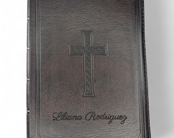 Personalized KJV Bible King James Version Custom Bible Cover Faux Leather Compact Bible Large Print Dark Brown Wedding Gift Baptism Gift