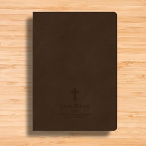 Personalized Wide Margin CSB Bible,  Brown Faux Leather Christian Standard Bible Custom Engraved Cover, Single Column Thin Papers Bible