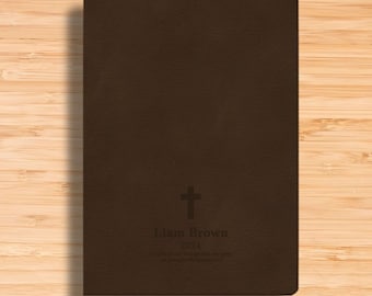 Personalized Wide Margin Brown Faux Leather CSB Bible,  Christian Standard Bible Custom Engraved Cover, Single Column Thin Papers Bible