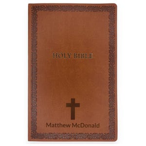 Personalized Bible NIV New International Version Debossed Custom Bible Cover with Brown Faux Leather Cover Baptism Gift, Confirmation Gift