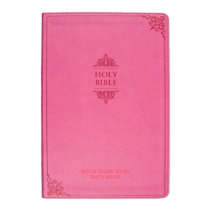 Personalized NIV Thinline Holy Bible Medium Print Size Custom Engraved | Includes Name and Up to 3 Rows of Text on Faux Leather Cover PInk