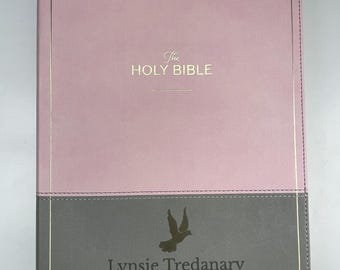 Personalized KJV Bible King James Version Extra Large Print with Thumb Index Pink & Gray Faux Leather Custom Cover Baptism Gift