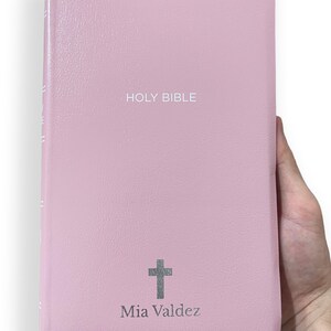 Personalized NKJV Bible New King James Version Faux Leather Holy Bible with Custom Name Small Print with Red-Highlighted Verses Pink image 2