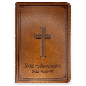 Personalized KJV Bible King James Version Vintage Compact Custom Bible with Faux Leather Brown Bible Cover Baptism Gift, Confirmation Gift