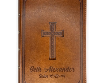 Personalized KJV Bible King James Version Vintage Compact Custom Bible with Faux Leather Brown Bible Cover Baptism Gift, Confirmation Gift