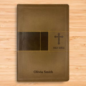 Personalized NIV Bible New International Version - SMALL PRINT Bible - Red Letter Edition - Brown Faux Leather Custom Bible Cover