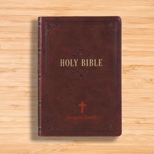 Personalized KJV Bible King James Version - Giant Print Bible with Thumb Index - Double Column - Burgundy Faux Leather Custom Bible Cover