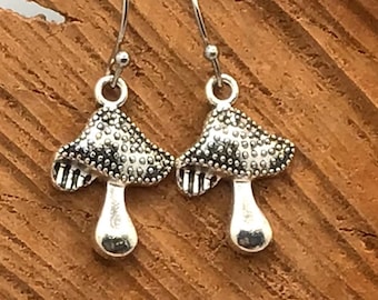 Silver Mushroom Earrings: Hypoallergenic Toadstool Jewelry