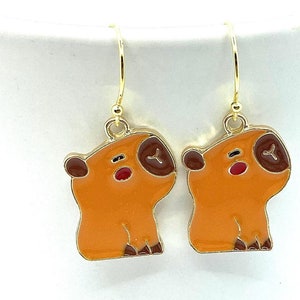 Capybara Jewelry, Capybara Earrings, Enamel Capybara Earrings, Gift for Capybara Lover, Capybara Gift, Trendy Animal Jewelry, Trendy Earring