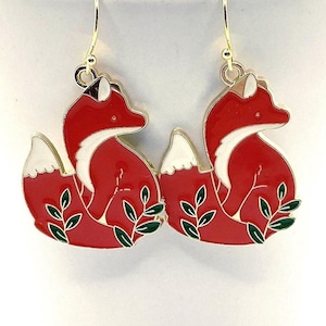 Fox Earrings, Elegant Fox Earrings,  Enamel Fox Earrings, Cottage Core Fox,  Fox Jewelry, Cottage Core Jewelry, Gift for Fox Lover, Fox Gift