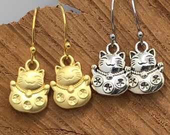 Maneki Neko Earrings, Lucky Cat Earrings, Fortune Cat Earrings, Cat Earrings, Lucky Cat Jewelry,  Cute Cat Earrings, Neko, Fortune Kitty