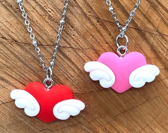 Heart Necklace, Winged Heart Necklace, Cute Heart Necklace, Cute Winged Heart Necklace, Heart Jewelry, Winged Heart Jewelry, Gift for Her