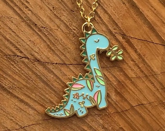 Dinosaur Necklace, Dinosaur Jewelry, Animal Necklace, Animal Jewelry, Brontosaurus Necklace, Kawaii Necklace, Cute Dinosaur Necklace