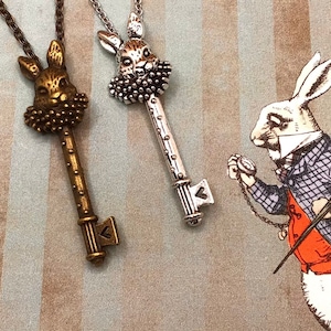Alice in Wonderland Necklace: White Rabbit Key Pendant