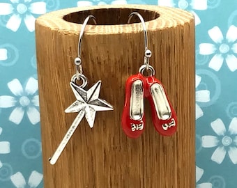 Ruby Slipper Earrings, Dorothy Earrings, Magic Wand Earrings, Ruby Slipper, Wizard of Oz Earrings, Wizard of Oz Jewelry, Oz Earrings