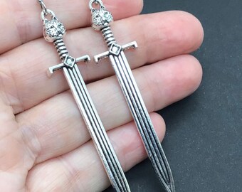 Sword Earrings, Fantasy Sword Earrings, Silver Sword Earrings, Broadsword Earrings, Medieval Sword Earrings, Animal Sword Earrings, Sword