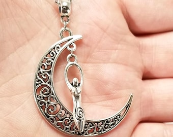 Spiral Goddess Necklace, Pagan Jewelry, Wiccan Jewelry, Goddess and Moon Necklace, Goddess Jewelry, Divine Feminine Symbol, Wiccan Necklace
