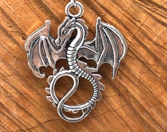 Dragon Necklace, Dragon and Birthstone Necklace, Dragon Cord Necklace, Silver Dragon, Dragon Jewelry, Gift for Dragon Lover, Mythical Gift