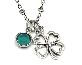 Shamrock Necklace with Green Crystal, St. Patrick's Day Jewelry