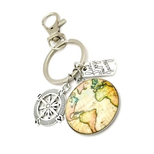 Travel Keychain, Travel Bag Charm, Travel Gift, Map Keychain, Vintage Map Keychain, Find Joy in the Journey Keychain, Wanderlust Keychain