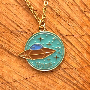 UFO Necklace, UFO Jewelry, Alien Necklace, Alien Jewelry, Space Necklace, Space Jewelry, Spaceship Necklace, Spaceship Jewelry, Let’s Ride