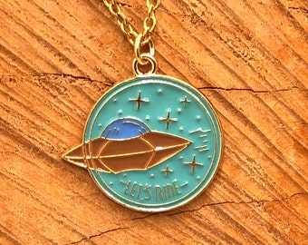 UFO Enamel Necklace, Space Jewelry, Alien Spaceship
