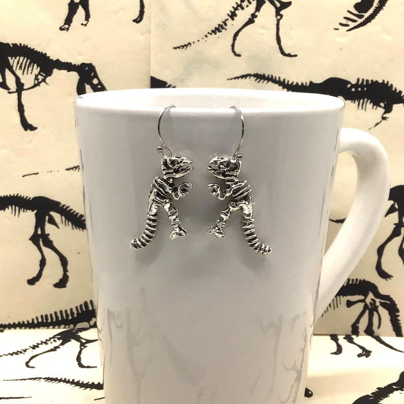 Dinosaur Earrings, T-Rex Earrings, Dinosaur Jewelry, Science Earrings, T-Rex Skeleton Earrings, Tyrannosaurus Rex, Cute T-Rex Earrings image 3