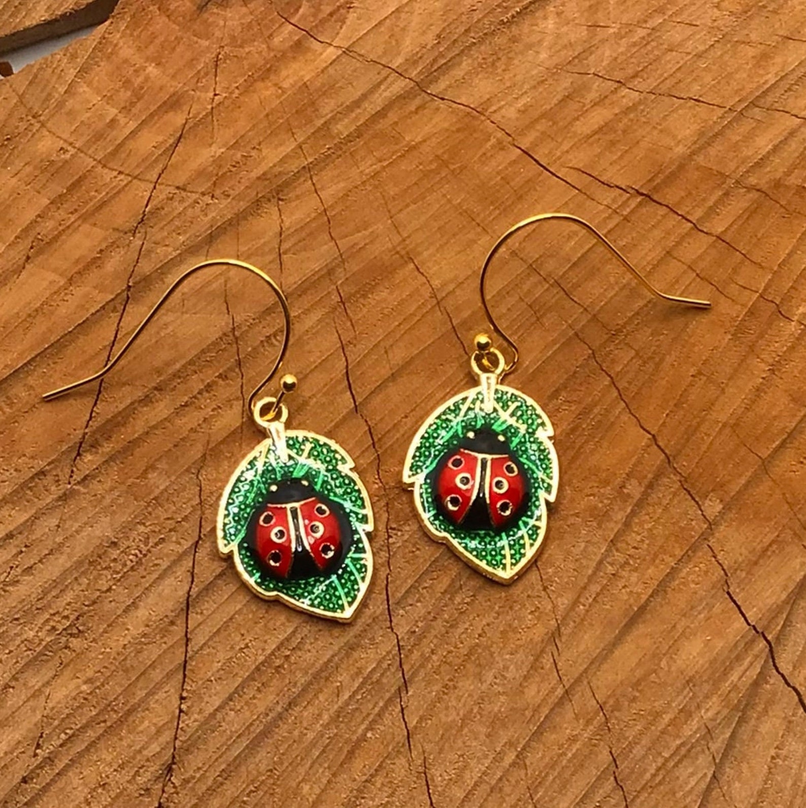 Ladybug Earrings, Ladybug Jewelry, Spring Earrings, Garden Earrings