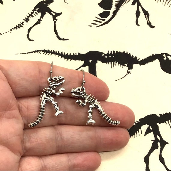 Dinosaur Earrings, T-Rex Earrings, Dinosaur Jewelry, Science Earrings, T-Rex Skeleton Earrings, Tyrannosaurus Rex, Cute T-Rex Earrings